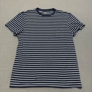 J Crew Mens Slim Washed T Shirt Navy White Stripe Pocket Tee Large